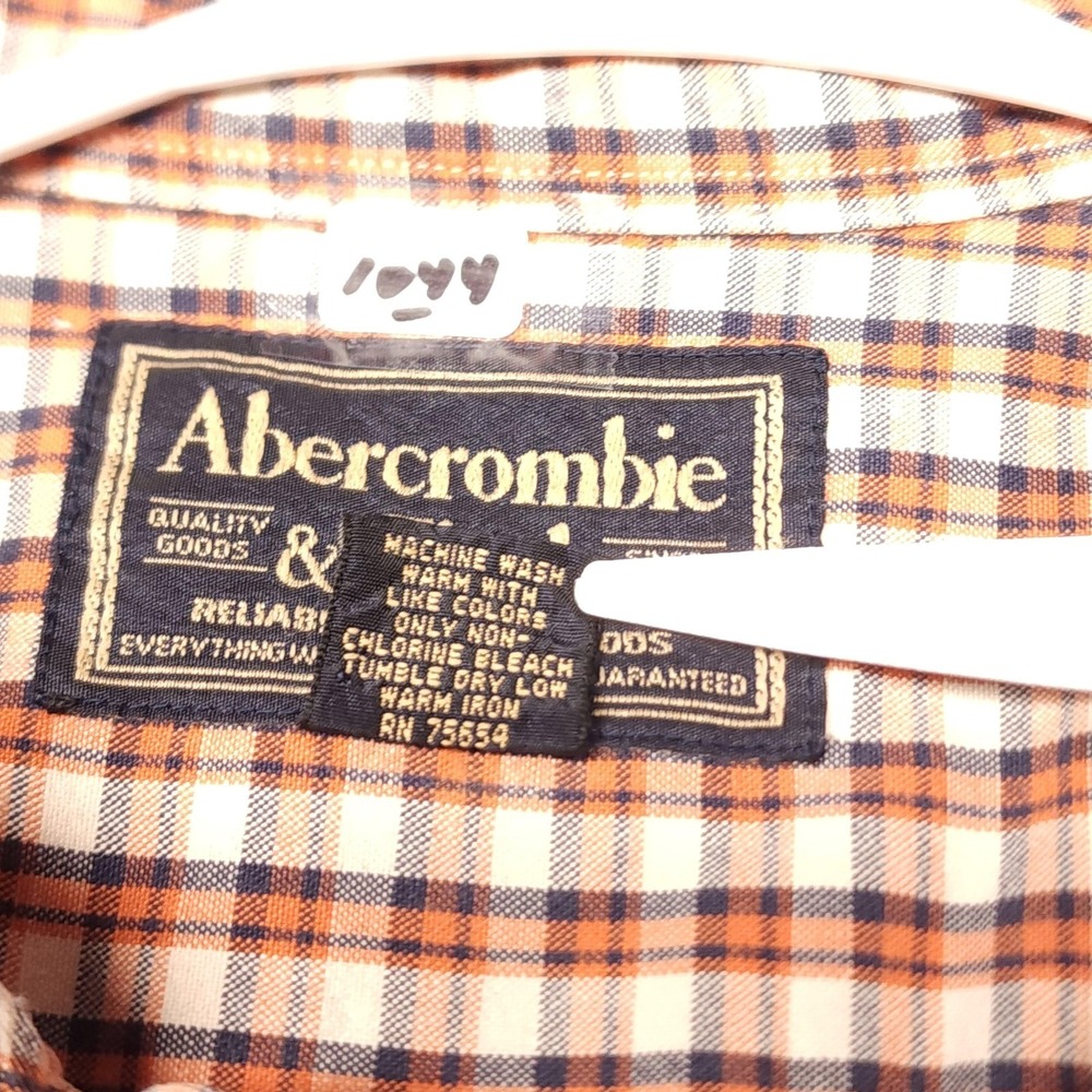 Abercrombie & Fitch Shirt Mens XL Orange Plaid Cotton Button Down - Picture 5 of 9